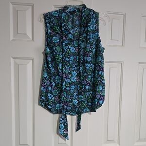 Talbots Floral Tie-Front Blouse - Blue and Purple